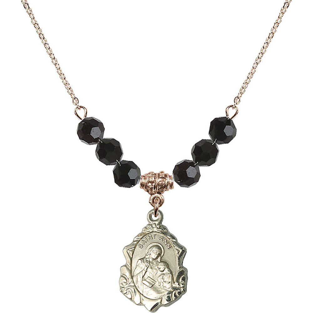14kt Gold Filled Saint Ann Birthstone Necklace with Jet Beads - 0822