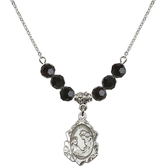 Sterling Silver Saint Cecilia Birthstone Necklace with Jet Beads - 0822