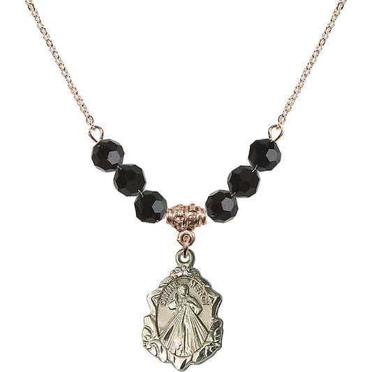 14kt Gold Filled Divine Mercy Birthstone Necklace with Jet Beads - 0822