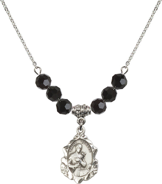 Sterling Silver Saint Gerard Birthstone Necklace with Jet Beads - 0822