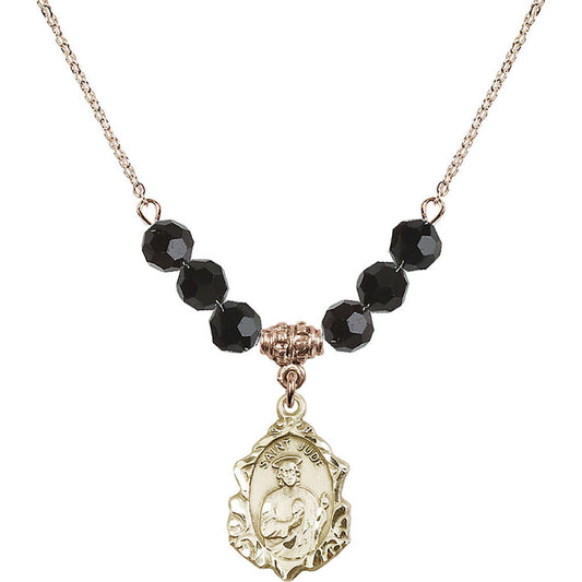14kt Gold Filled Saint Jude Birthstone Necklace with Jet Beads - 0822