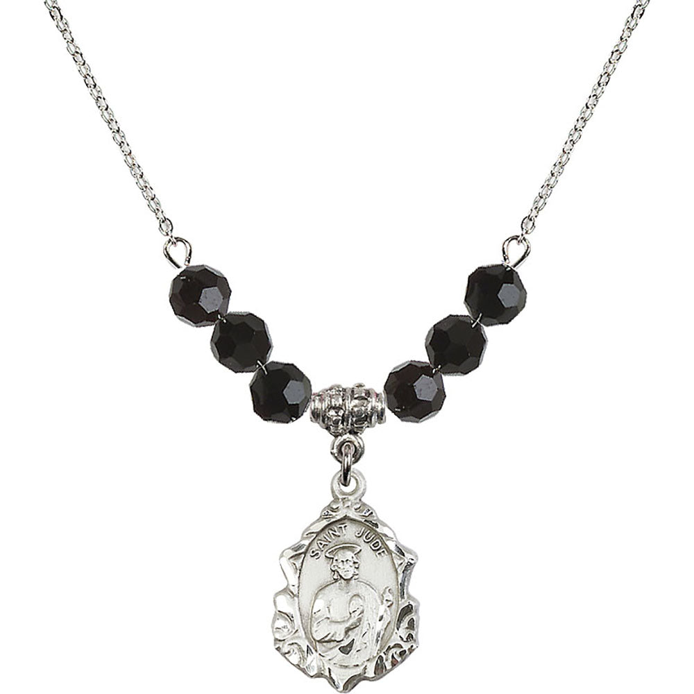 Sterling Silver Saint Jude Birthstone Necklace with Jet Beads - 0822