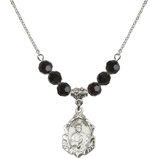 Sterling Silver Saint Jude Birthstone Necklace with Jet Beads - 0822