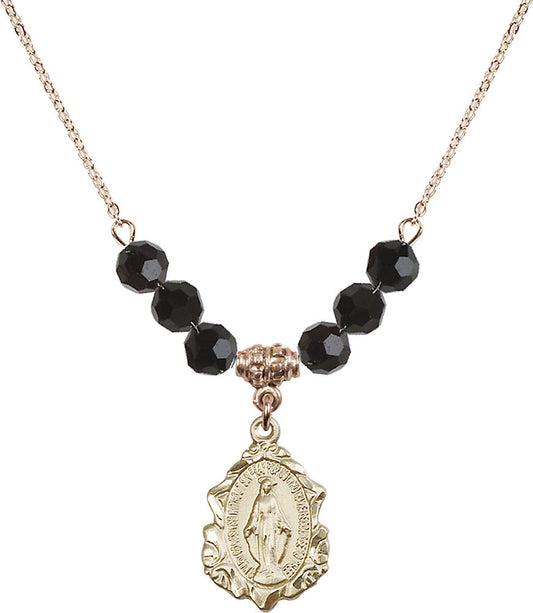 14kt Gold Filled Miraculous Birthstone Necklace with Jet Beads - 0822
