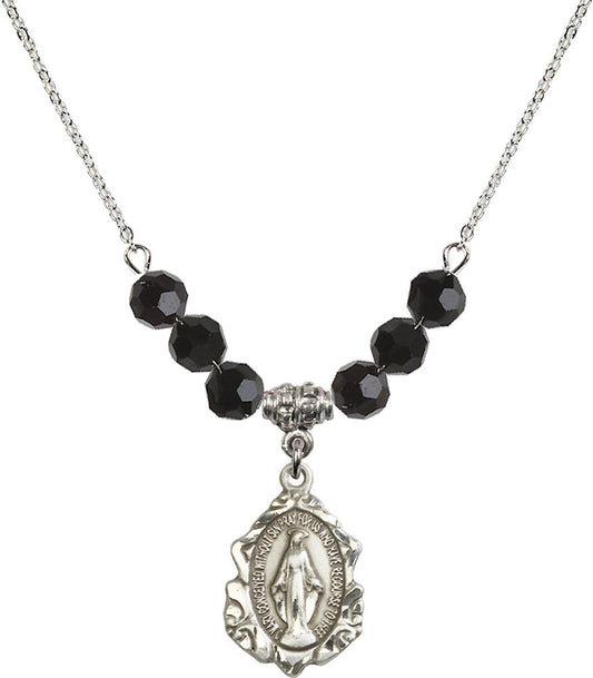 Sterling Silver Miraculous Birthstone Necklace with Jet Beads - 0822