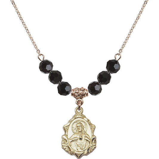 14kt Gold Filled Scapular Birthstone Necklace with Jet Beads - 0822