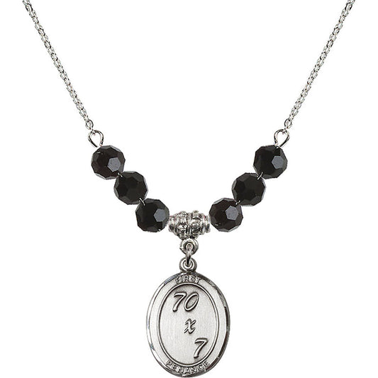 Sterling Silver First Penance Birthstone Necklace with Jet Beads - 0867