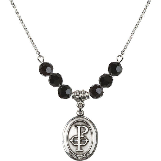 Sterling Silver Matrimony Birthstone Necklace with Jet Beads - 0869