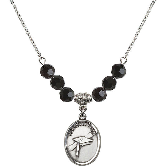 Sterling Silver Graduation Birthstone Necklace with Jet Beads - 0872