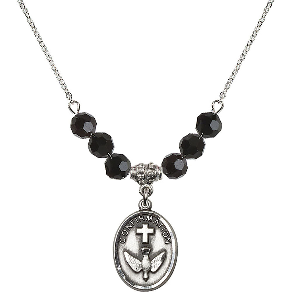 Sterling Silver Confirmation Birthstone Necklace with Jet Beads - 0873