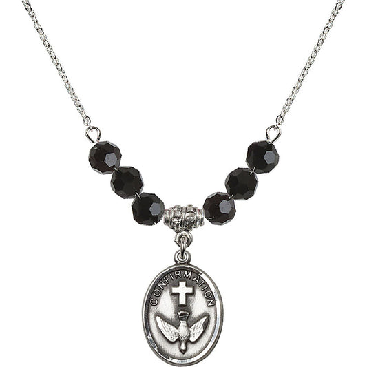 Sterling Silver Confirmation Birthstone Necklace with Jet Beads - 0873