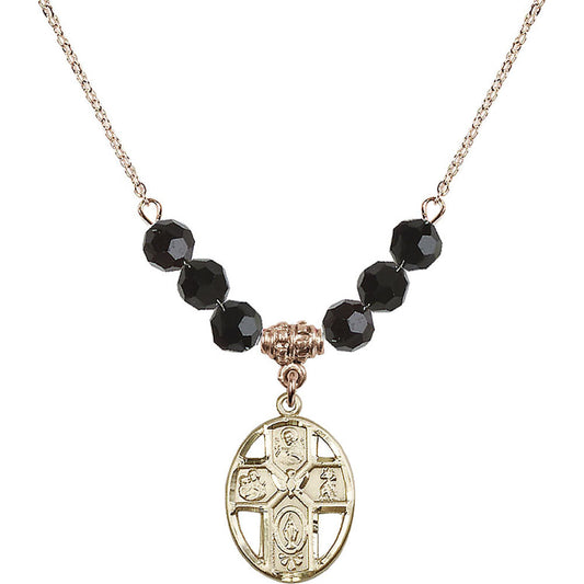 14kt Gold Filled 5-Way / Holy Spirit Birthstone Necklace with Jet Beads - 0880