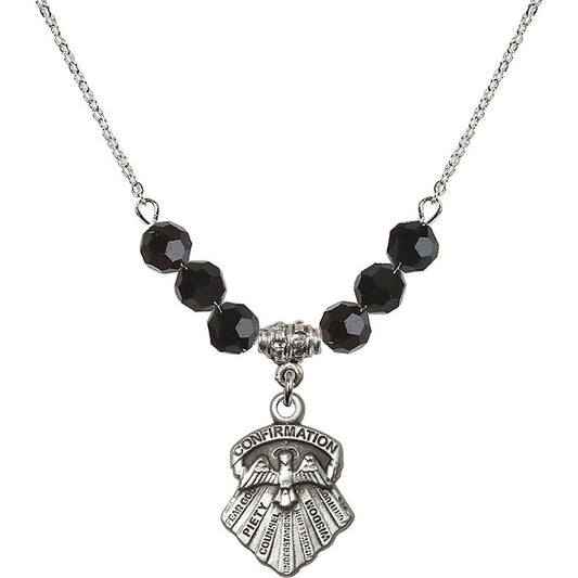 Sterling Silver Seven Gifts Birthstone Necklace with Jet Beads - 0886