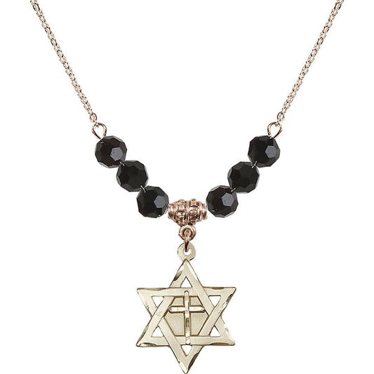 14kt Gold Filled Star of David w/ Cross Birthstone Necklace with Jet Beads - 1210