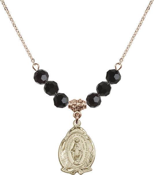 14kt Gold Filled Miraculous Birthstone Necklace with Jet Beads - 1481