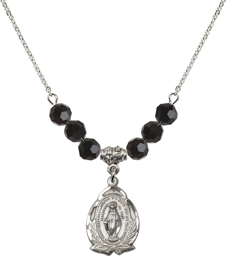 Sterling Silver Miraculous Birthstone Necklace with Jet Beads - 1481