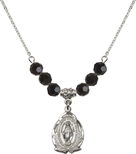 Sterling Silver Miraculous Birthstone Necklace with Jet Beads - 1481