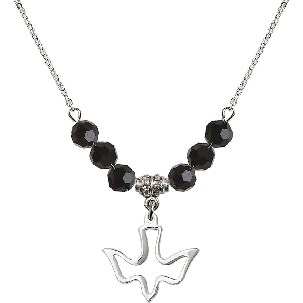 Sterling Silver Holy Spirit Birthstone Necklace with Jet Beads - 1510