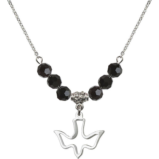 Sterling Silver Holy Spirit Birthstone Necklace with Jet Beads - 1510