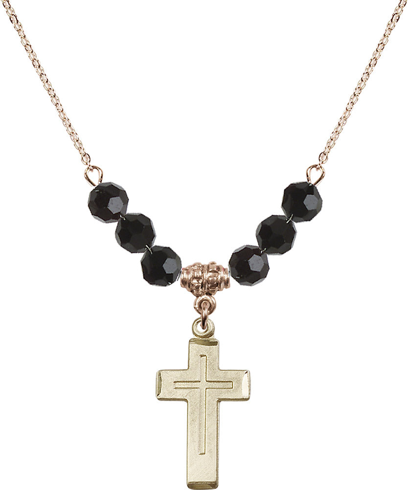 14kt Gold Filled Cross Birthstone Necklace with Jet Beads - 1529