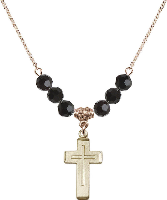 14kt Gold Filled Cross Birthstone Necklace with Jet Beads - 1529