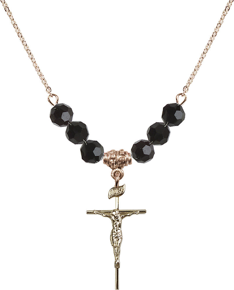 14kt Gold Filled Crucifix Birthstone Necklace with Jet Beads - 1535