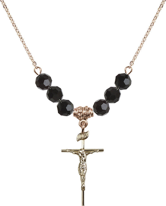 14kt Gold Filled Crucifix Birthstone Necklace with Jet Beads - 1535