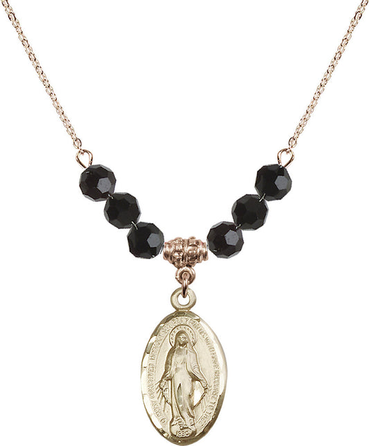 14kt Gold Filled Miraculous Birthstone Necklace with Jet Beads - 1615