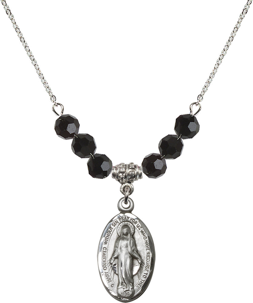 Sterling Silver Miraculous Birthstone Necklace with Jet Beads - 1615