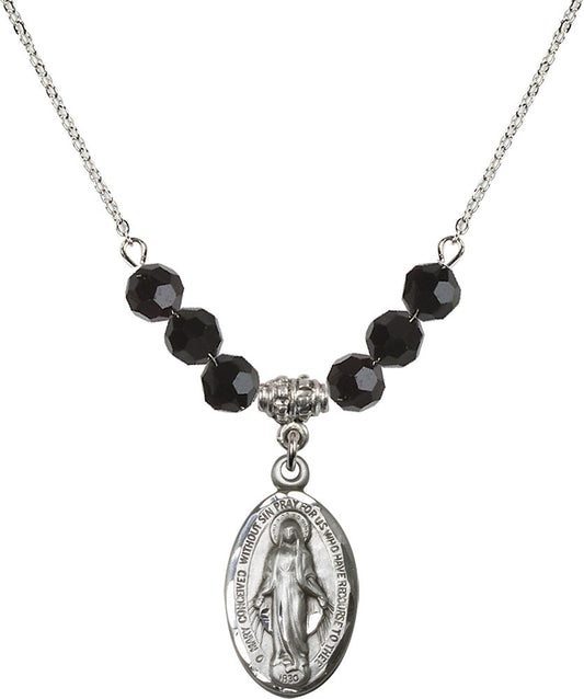 Sterling Silver Miraculous Birthstone Necklace with Jet Beads - 1615