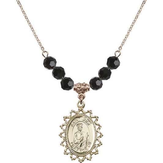 14kt Gold Filled Saint Jude Birthstone Necklace with Jet Beads - 1619
