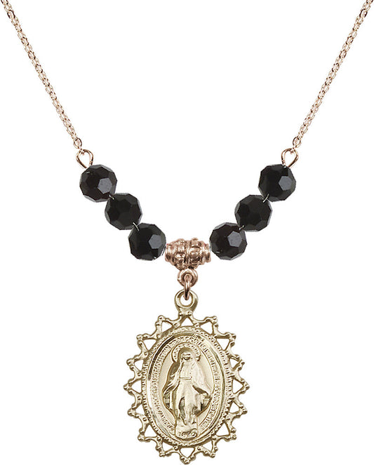 14kt Gold Filled Miraculous Birthstone Necklace with Jet Beads - 1619