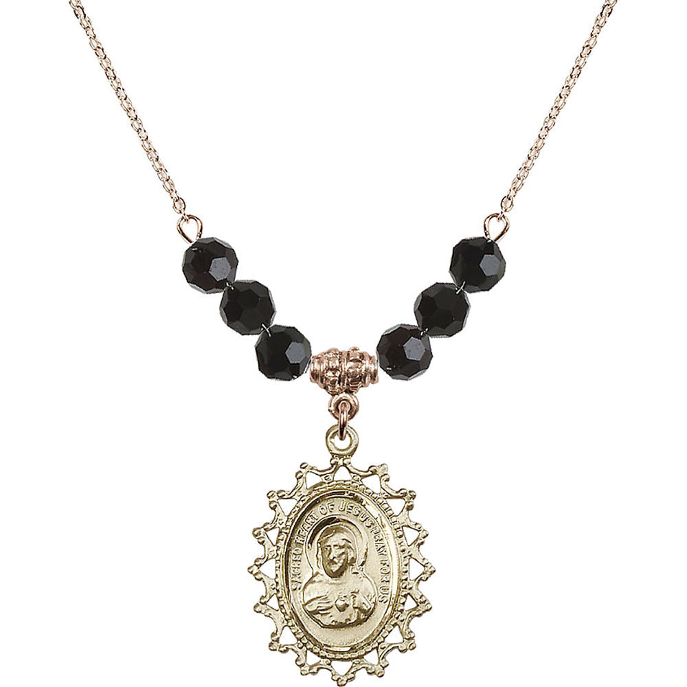 14kt Gold Filled Scapular Birthstone Necklace with Jet Beads - 1619