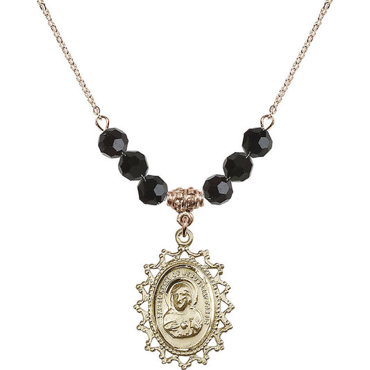 14kt Gold Filled Scapular Birthstone Necklace with Jet Beads - 1619