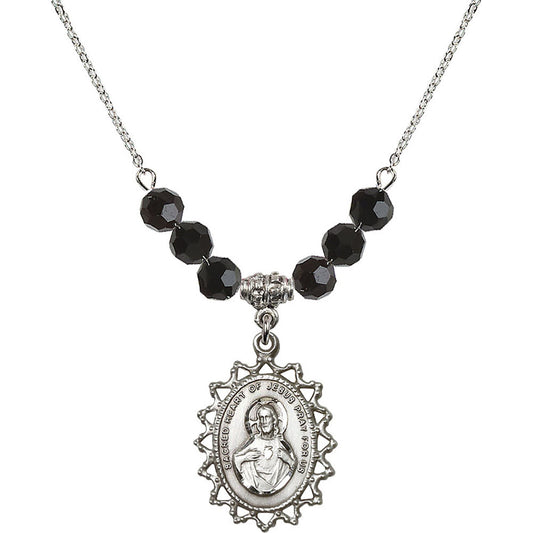 Sterling Silver Scapular Birthstone Necklace with Jet Beads - 1619