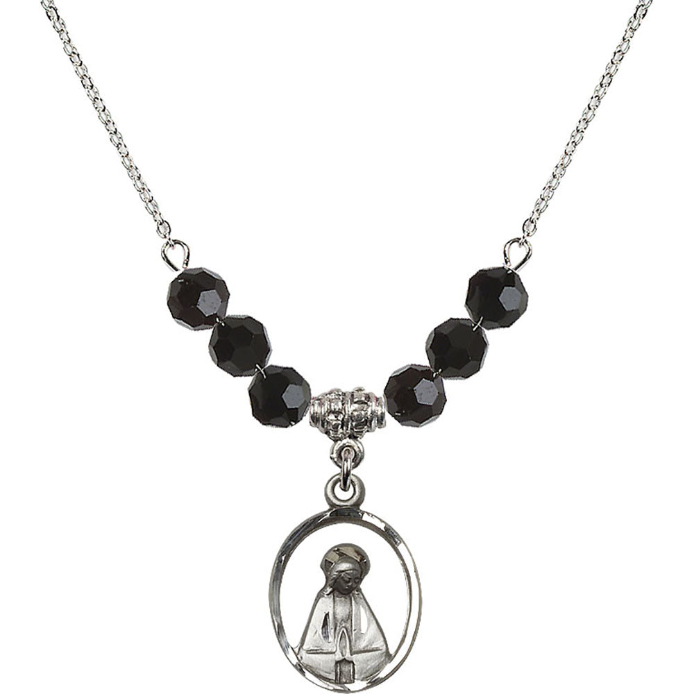Sterling Silver Madonna Birthstone Necklace with Jet Beads - 1626