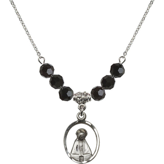 Sterling Silver Madonna Birthstone Necklace with Jet Beads - 1626