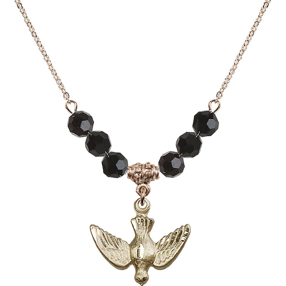 14kt Gold Filled Holy Spirit Birthstone Necklace with Jet Beads - 1628