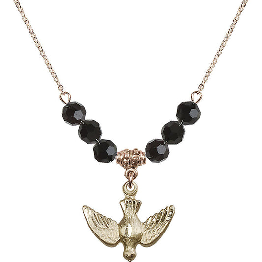 14kt Gold Filled Holy Spirit Birthstone Necklace with Jet Beads - 1628