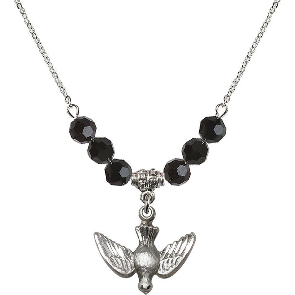 Sterling Silver Holy Spirit Birthstone Necklace with Jet Beads - 1628