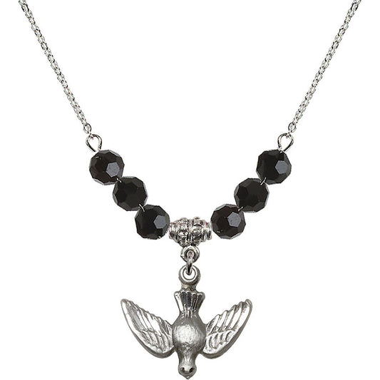Sterling Silver Holy Spirit Birthstone Necklace with Jet Beads - 1628