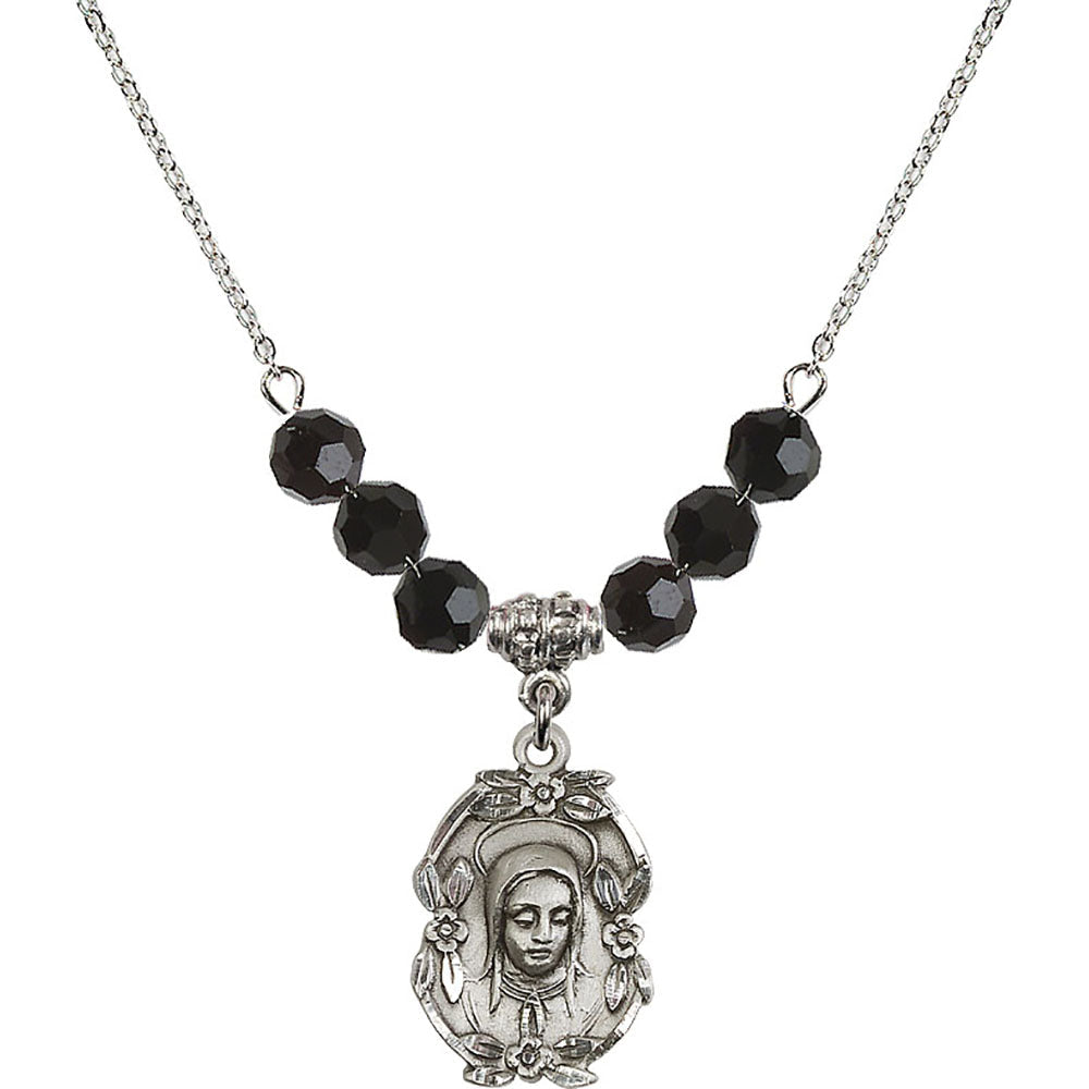 Sterling Silver Madonna Birthstone Necklace with Jet Beads - 1647