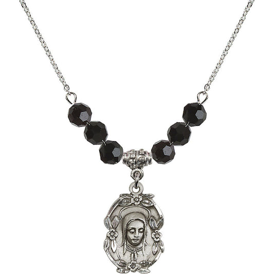 Sterling Silver Madonna Birthstone Necklace with Jet Beads - 1647