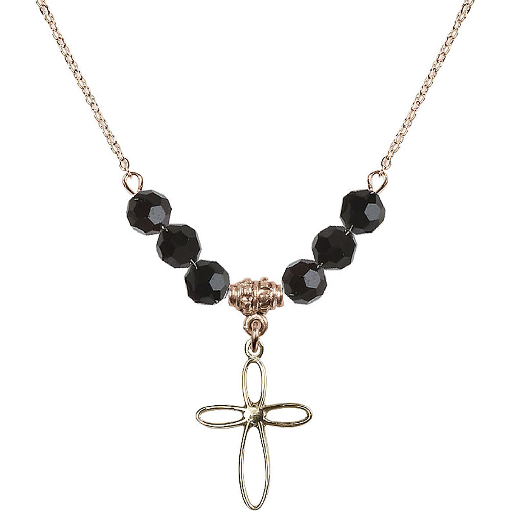 14kt Gold Filled Loop Cross Birthstone Necklace with Jet Beads - 1707