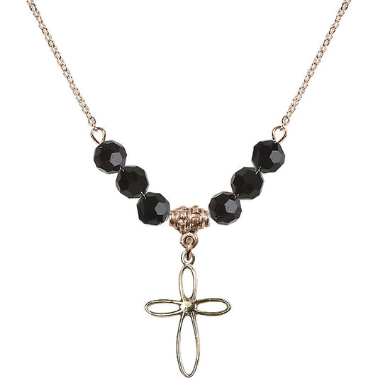 14kt Gold Filled Loop Cross Birthstone Necklace with Jet Beads - 1707