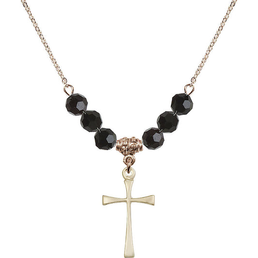 14kt Gold Filled Maltese Cross Birthstone Necklace with Jet Beads - 1870