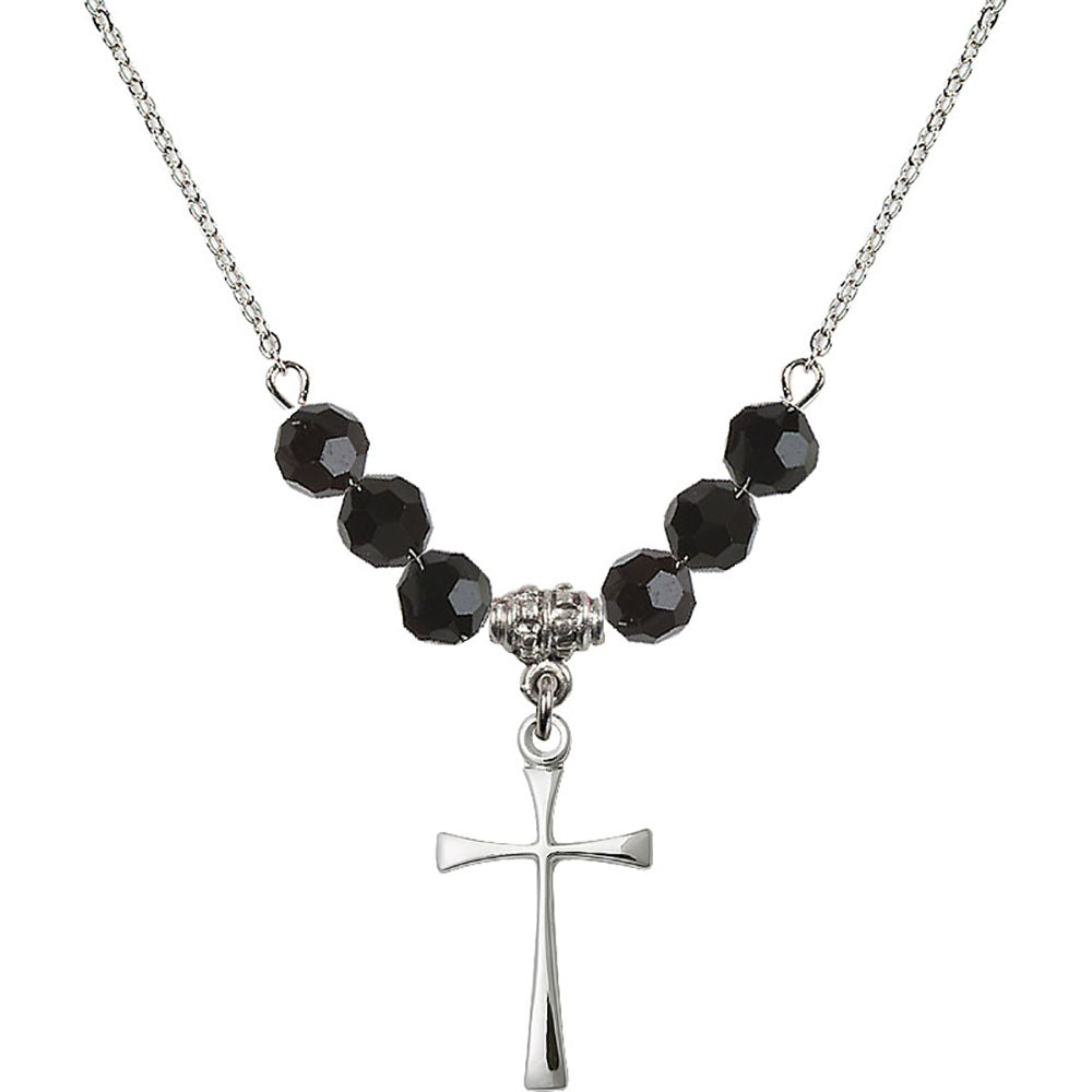 Sterling Silver Maltese Cross Birthstone Necklace with Jet Beads - 1870