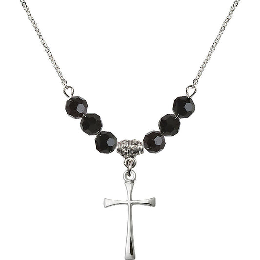 Sterling Silver Maltese Cross Birthstone Necklace with Jet Beads - 1870