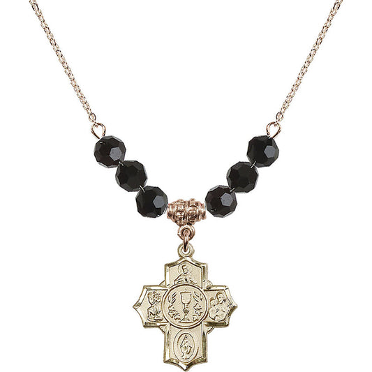 14kt Gold Filled Communion/5-Way Birthstone Necklace with Jet Beads - 2004