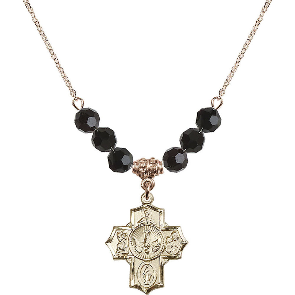 14kt Gold Filled 5-Way Birthstone Necklace with Jet Beads - 2090